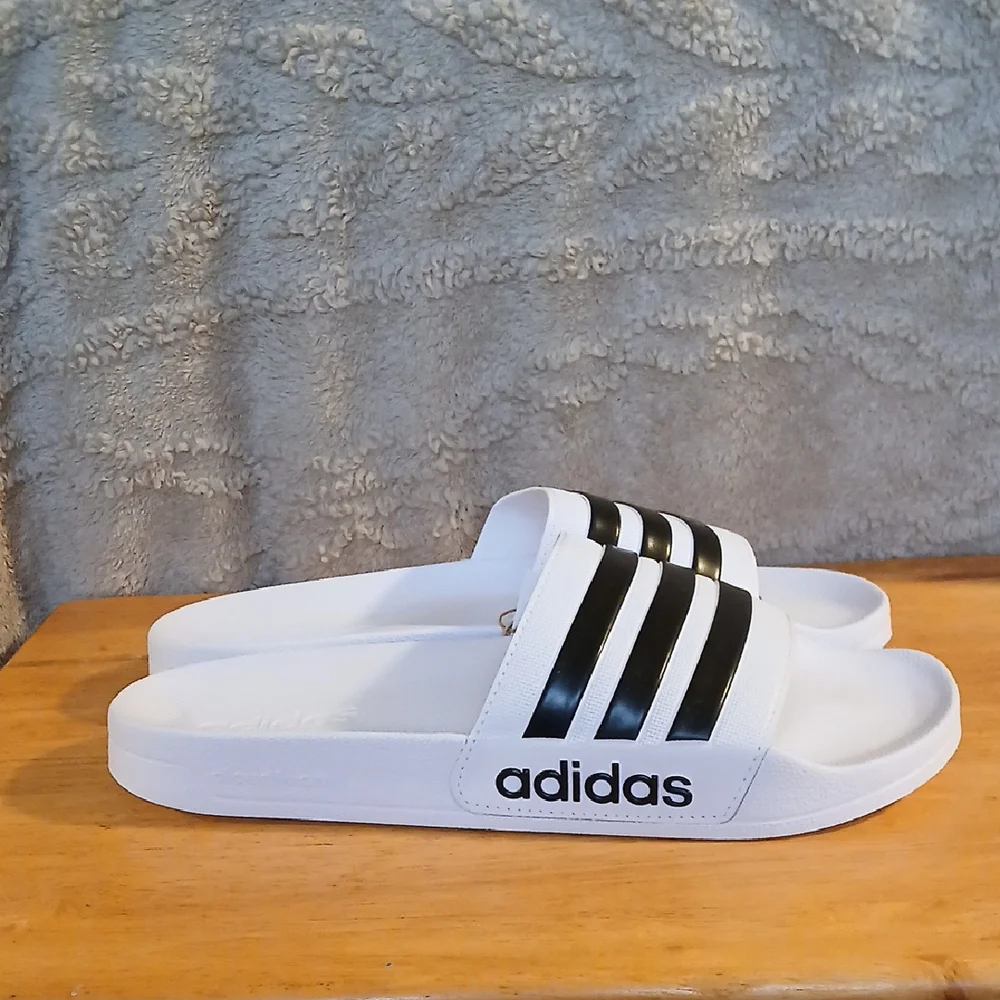 Adidas Classic White and Black Slides